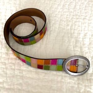 Fossil leather patchwork belt